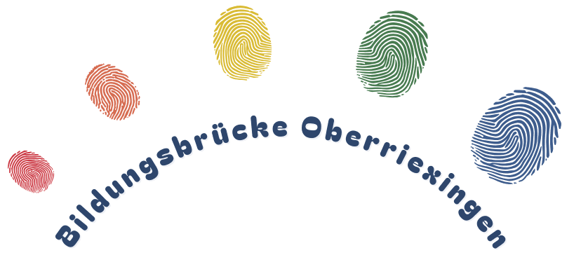 Logo der Bildungsbrücke Oberriexingen: bunte Fingerabdrücke, die einen Brückenbogen bilden